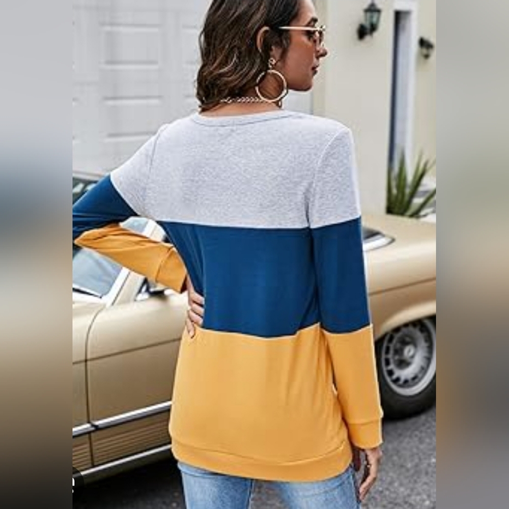Colorblock Sweater in Gray, Blue, and Yellow